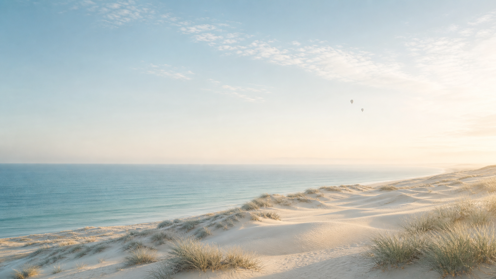 Des montgolfières s’élèvent au-dessus de dunes baignées de lumière